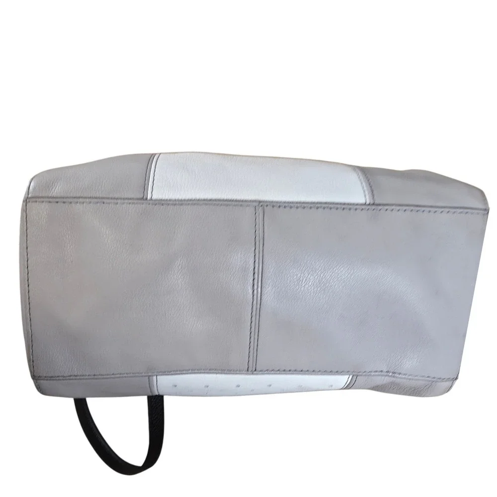 Fossil Jori Large Satchel Purse Gray White Leather Handbag Top Handle Bag w/ Key